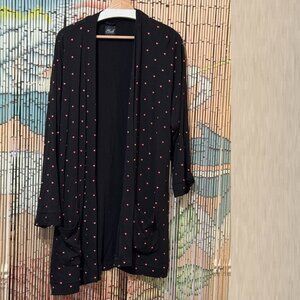 Plush® Apparel Fleece Robe, Cotton + Rayon Blend, Black with Pink Hearts, Large